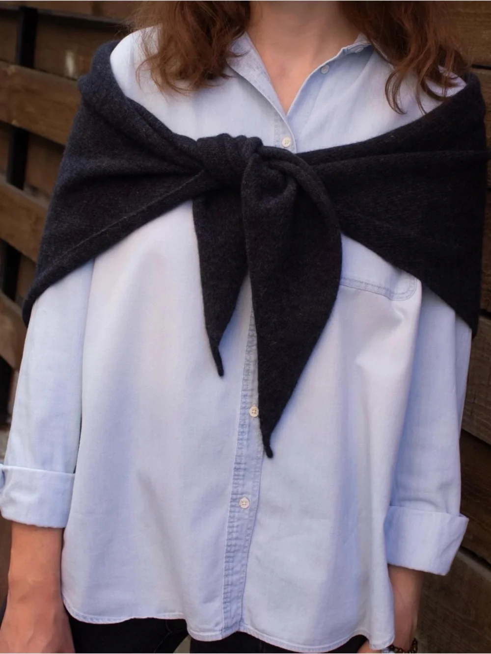 Wool and Angora Triangle Scarf, Anthracite